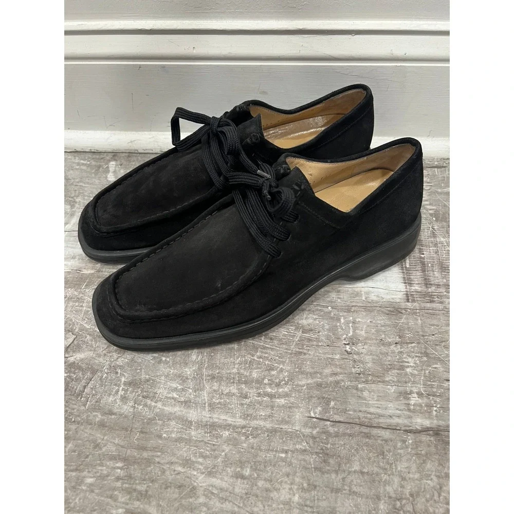 Salvatore Ferragamo Shoes Mens 9.5 D Black Suede Moc Toe Oxfords Desert Shoes